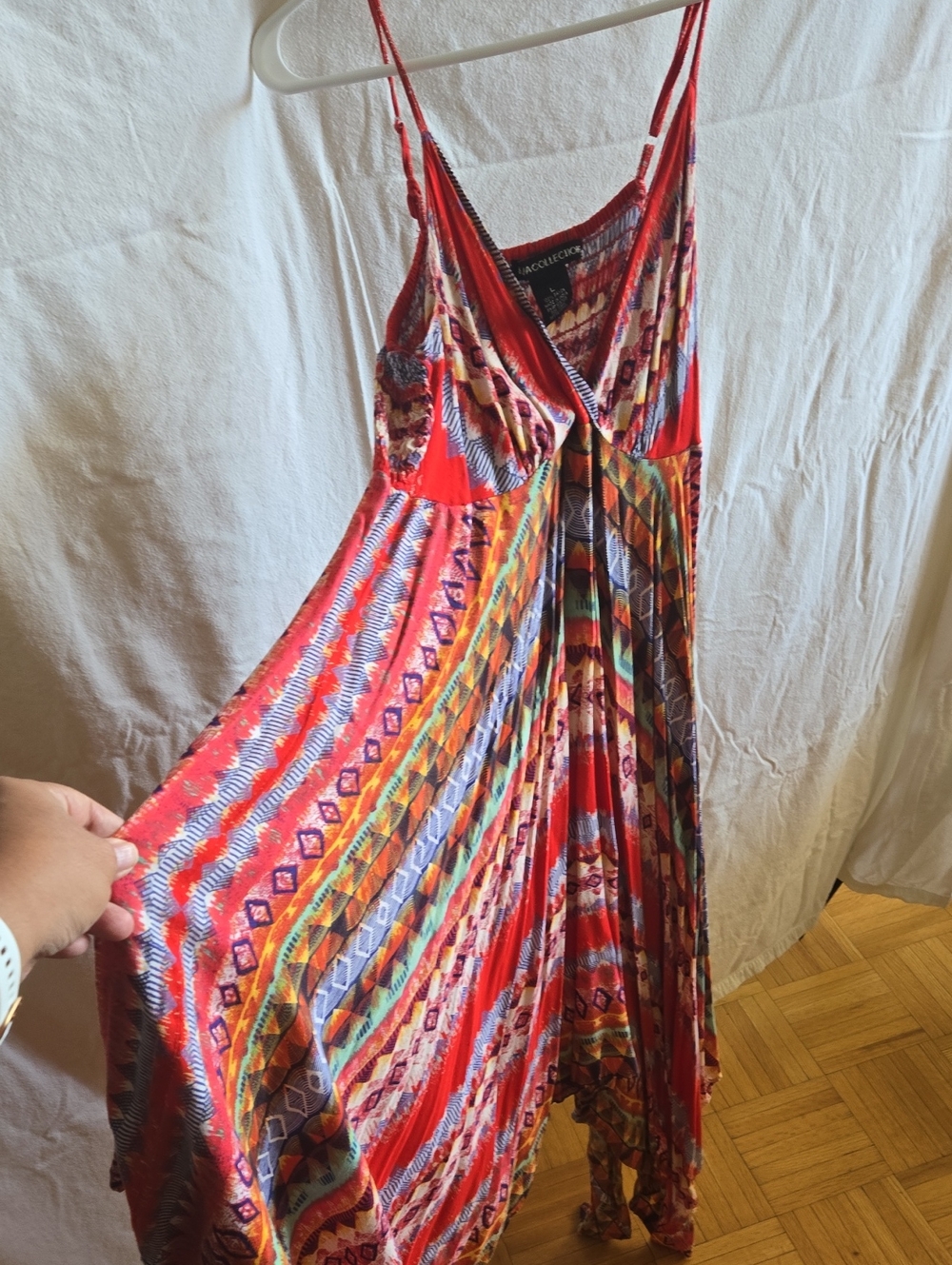 Dalia Collection Red Multicolor Striped Geometric Maxi Dress